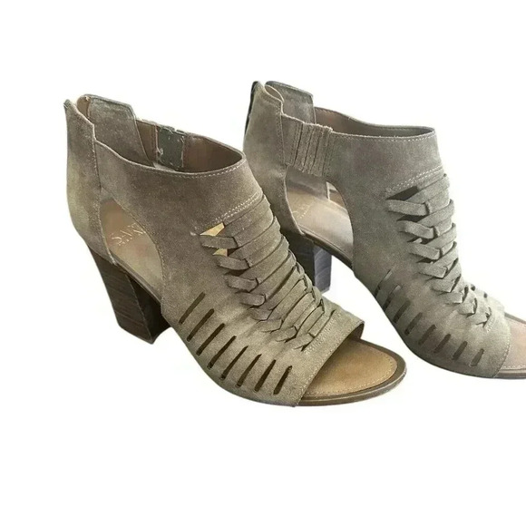 Women's Franco Sarto Janice Sandal Heels Size 8.5 Leather Open Toe Zip - Picture 1 of 8